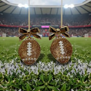 Gold Glitter Football Earrings with Bow